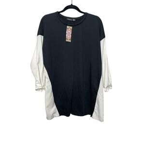 Boohoo Maternity Long Sleeve Top Crewneck Color‎ Block White Black Size 10 NWT
